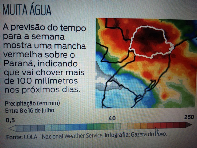 Previsão indica que nos próximos dias vai chover mais do que a média histórica no PR