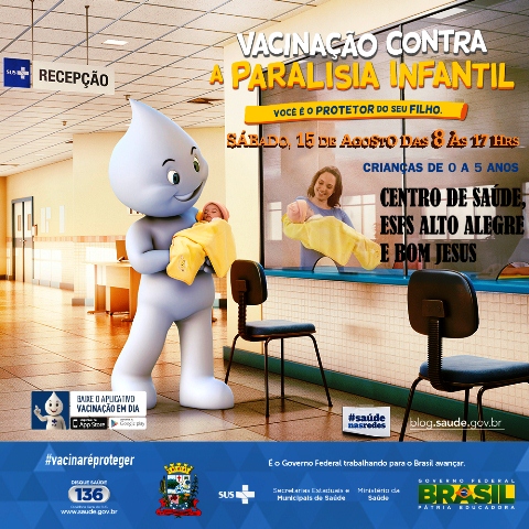 Campanha nacional de vacinação contra paralisia infantil começa neste sábado.