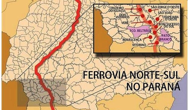 Municípios do Oeste e Sudoeste por onde vai passar traçado da Ferrovia Norte-Sul