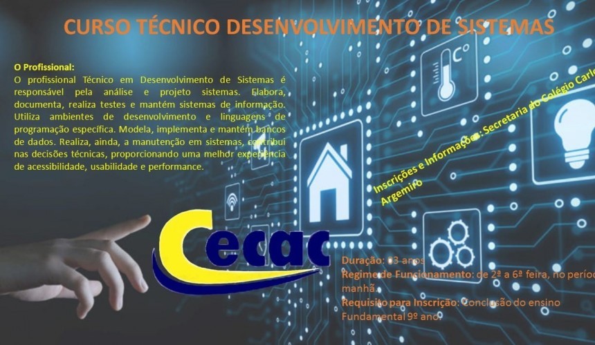 Abertas inscrições para curso Técnico de Sistemas para alunos do 9° ano do Colégio Carlos Argemiro Camargo