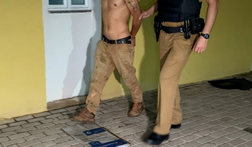 Homem de 39 anos é preso pela PM após atirar contra a esposa em Guaraniaçu