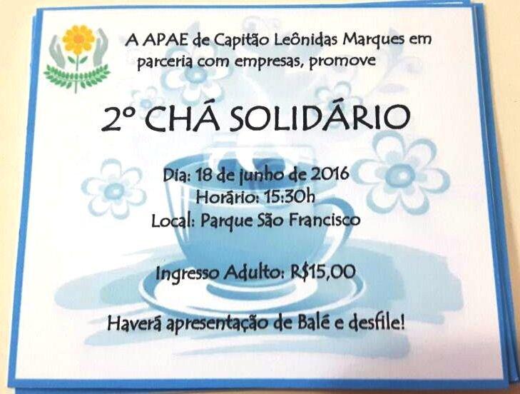 APAE de Capitão realizará o 2º Chá Solidário no mês que vem 