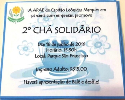 APAE de Capitão L. Marques realiza amanha o 2º Chá Solidário com desfile e apresentações.