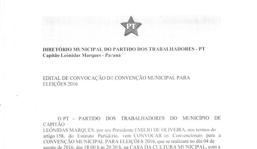 Edital de Convenção do PT de Capitão