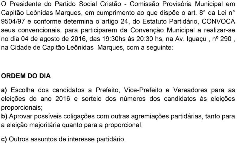 Edital de Convenção do PSC de Capitão