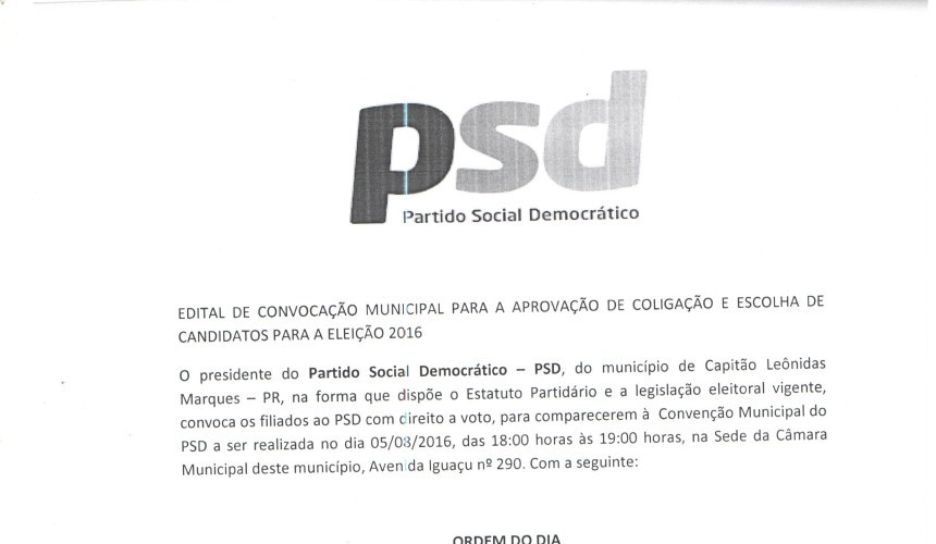 EDITAL DE CONVOCAÇÃO DE CONVENÇÃO MUNICIPAL  PSD