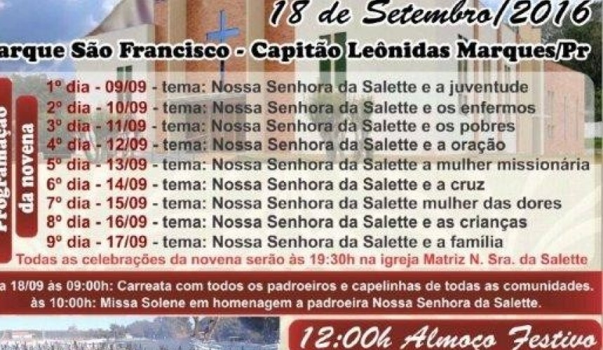 Começa hoje a novena em comemoração à festa da padroeira Nossa Senhora da Salete em Capitão