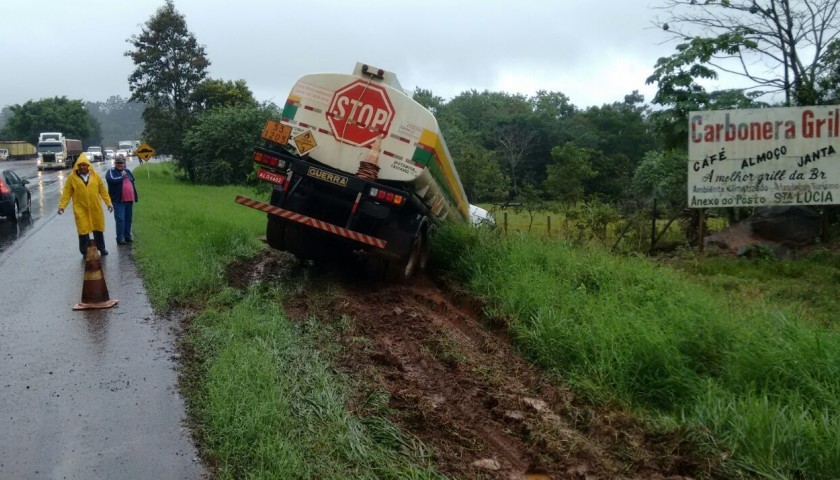 BR – 163: Caminhão com falha nos freios sai da pista para não atingir ônibus escolar em Santa Lucia