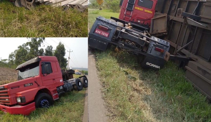 Saída de pista seguida de tombamento é registrada na BR-163 em Santa Lúcia