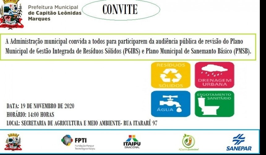 Agricultura convida para Audiência Pública do Plano integrado de Resíduos Sólidos e Saneamento de Capitão