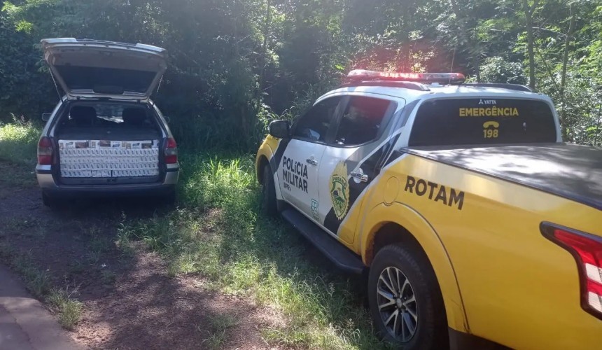 Veículo com placa de Capitão é apreendido pela Rotam carregado com cigarros, em São Pedro do Iguaçu