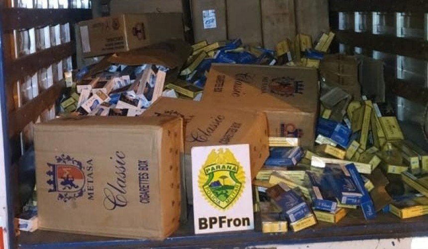 Polícia Militar apreende carregamento de cigarros contrabandeados durante Operação Hórus em Realeza