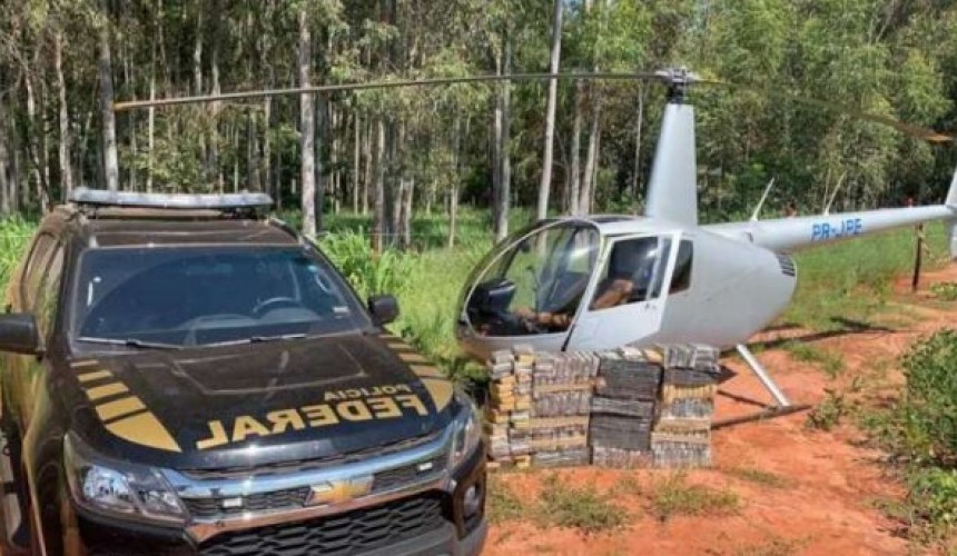 PF apreende helicóptero com 220 quilos de cocaína no Paraná