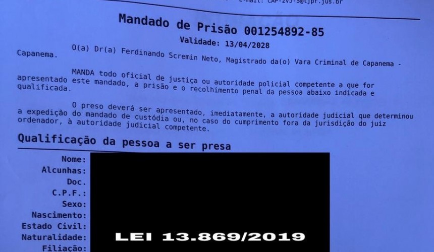 Polícia Civil de Capanema cumpre mandado de prisão