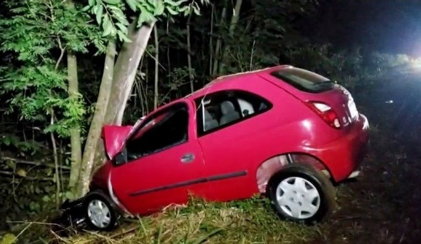Homem morre após carro colidir contra árvore na PR-281, entre Santa Izabel do Oeste e Salto do Lontra