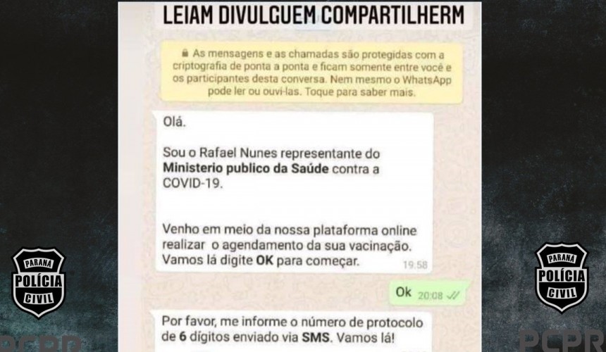 Polícia Civil de Capitão alerta sobre golpe da vacinação contra a Covid-19