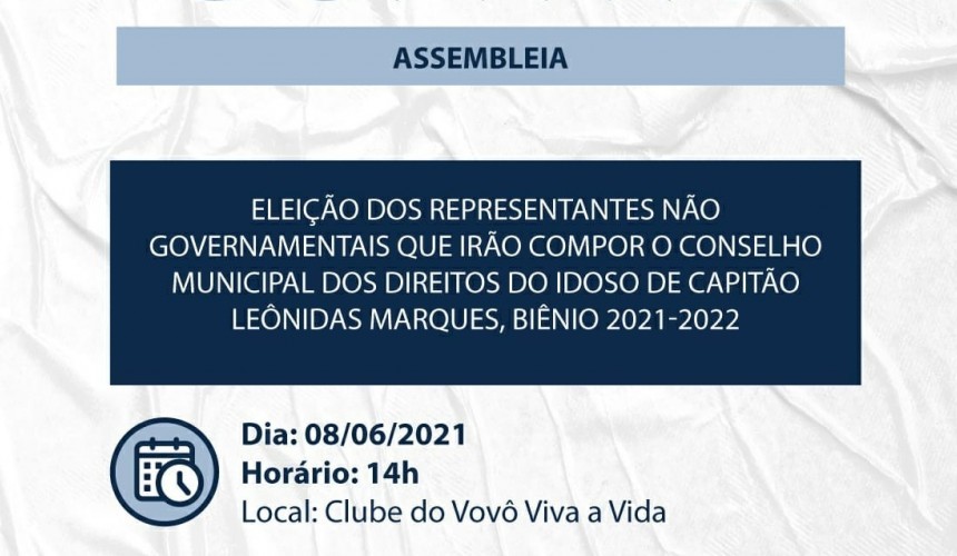 Conselho dos Direitos do Idoso de Capitão irá eleger nova diretoria na próxima semana