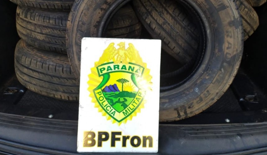 Durante abordagem em Realeza, BPFron apreende pneus trazidos ilegalmente do Paraguai
