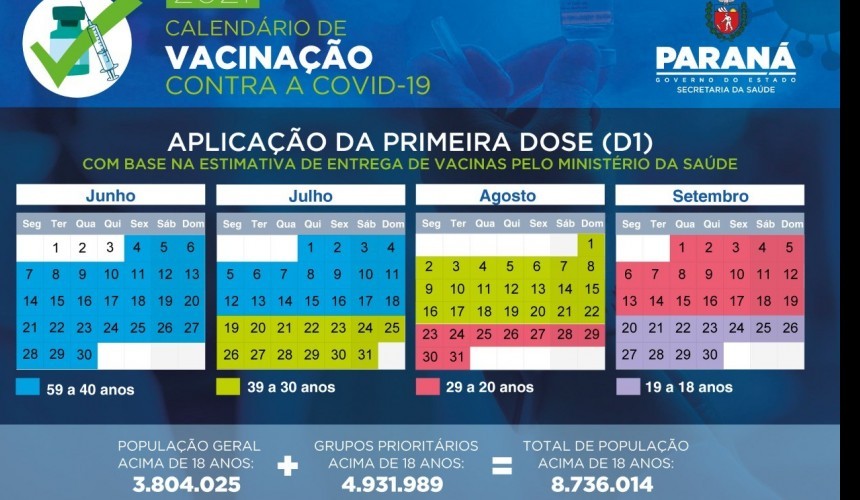 Governo do Estado divulga calendário de vacinação contra a Covid-19 para população em geral