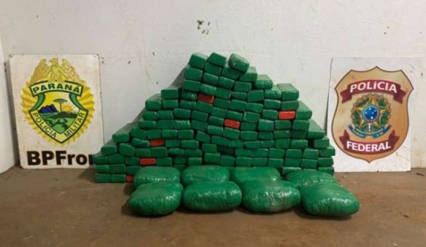 BPFron e PF apreendem quase 100 quilos de maconha às margens do Rio Paraná