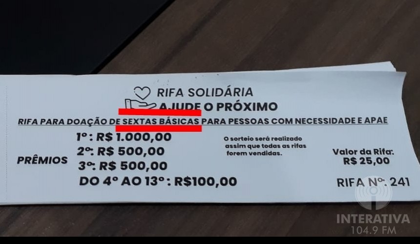 Golpe: Rifas falsas para arrecadar “SEXTAS” básicas para a APAE estavam sendo vendidas em Capitão