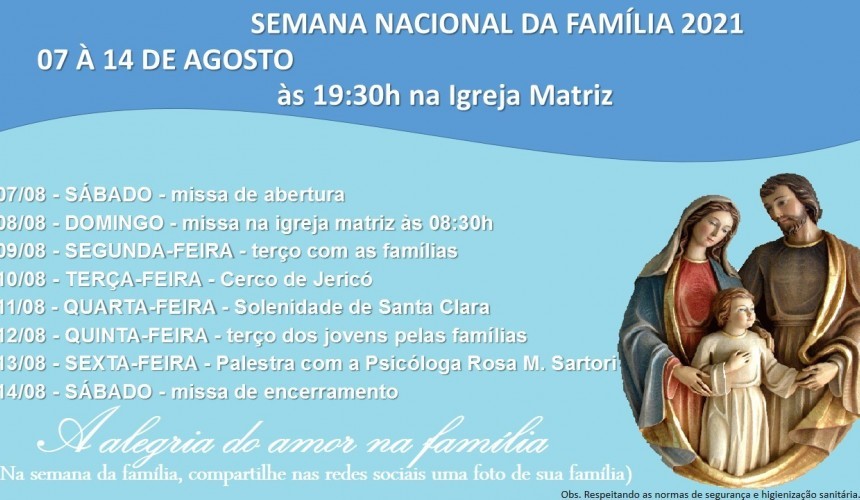 Igreja Católica de Capitão celebra Semana Nacional da Família