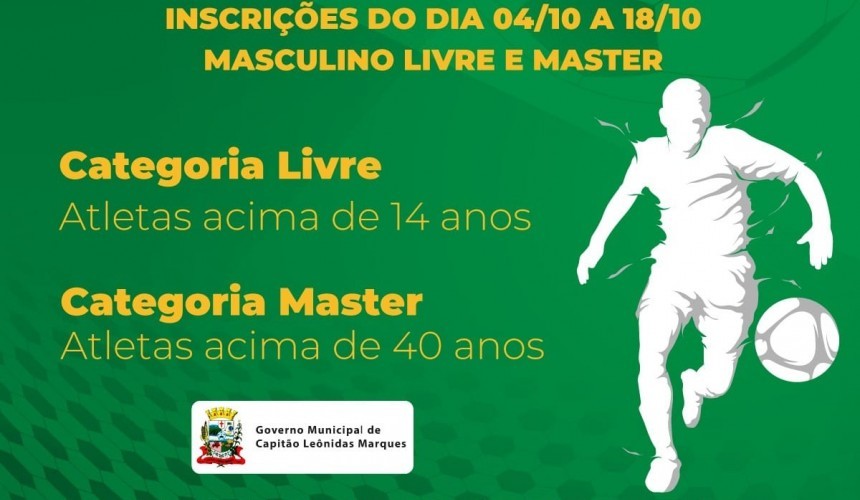Inscrições abertas para Campeonato municipal de Futebol Sete Masculino Livre e Máster em Capitão