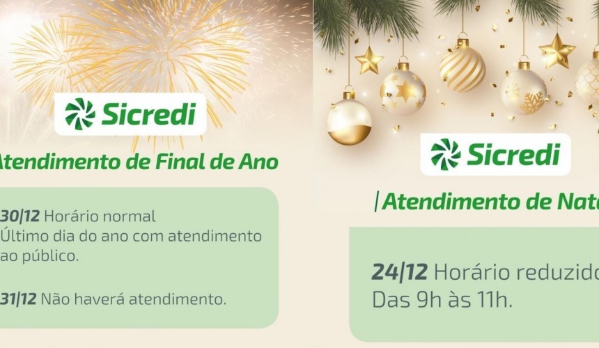 Sicredi de Capitão terá horário reduzido neste Fim de Ano; fique atento