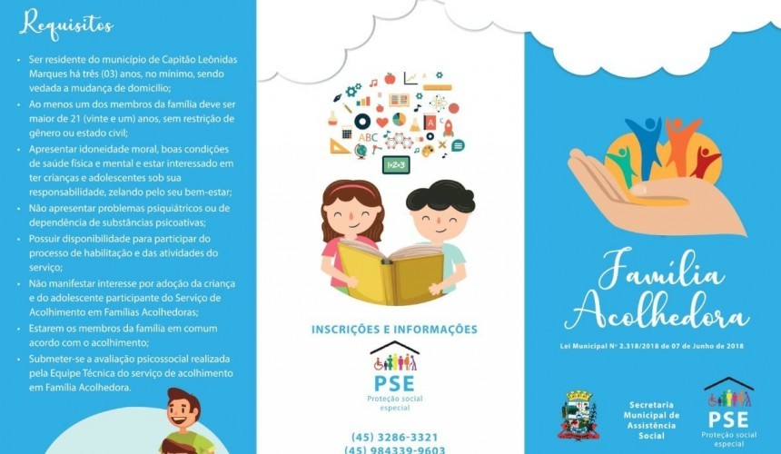 Estão abertas as inscrições para o serviço Família Acolhedora em Capitão