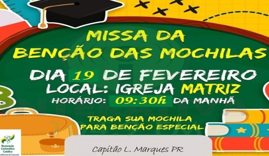 Benção das mochilas acontece neste sábado em Capitão