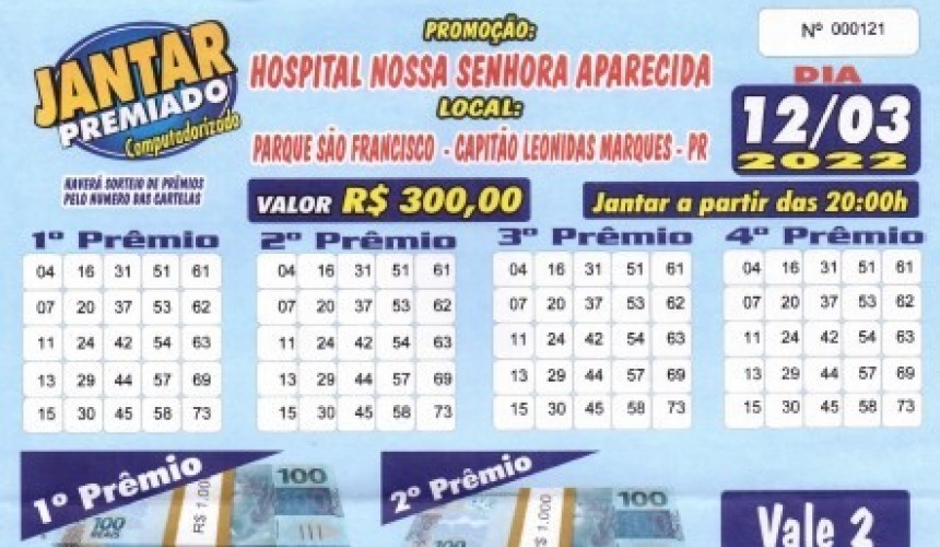 Hospital Nossa Senhora Aparecida de Capitão vai realizar Jantar Premiado neste sábado (12)