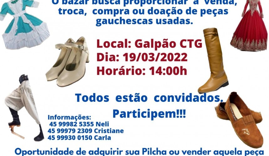 Bazar do CTG Estância do Iguaçu acontece neste sábado