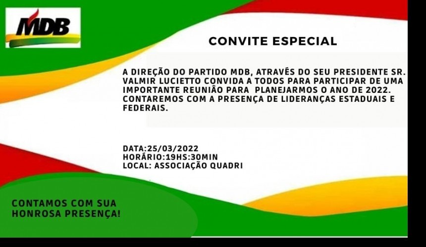 MDB de Capitão vai realizar reunião para planejamento de ações políticas durante o ano