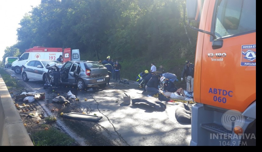 Acidente na BR 163 entre Santa Lúcia e Lindoeste deixa um morto e três feridos