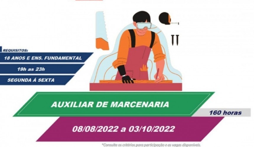 Capitão: Devido à baixa procura, município reforça o convite para curso de marcenaria gratuito