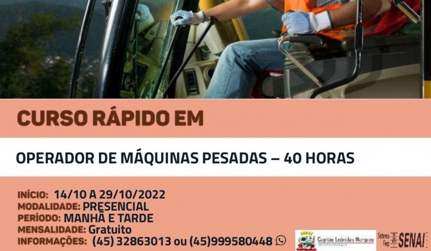 Estão abertas as inscrições para os cursos de Soldador e Operador de Máquinas Pesadas em Capitão