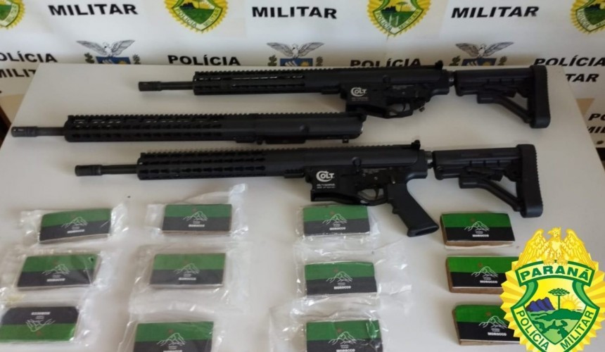 PM apreende três fuzis e 1 kg de maconha em Realeza que seriam entregues em Francisco Beltrão