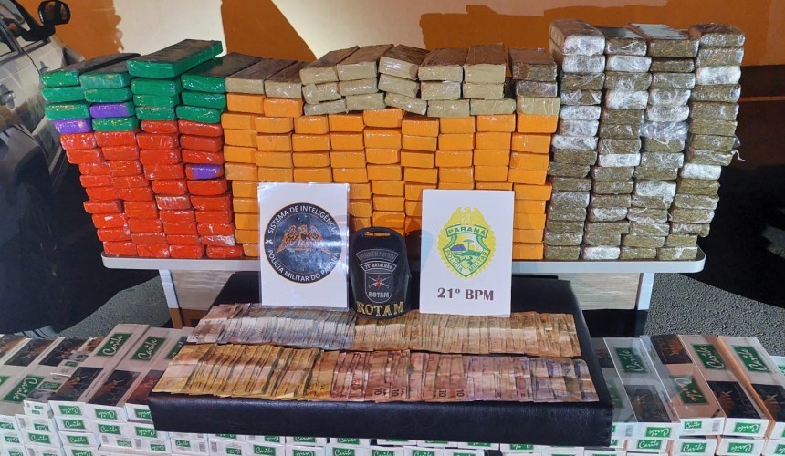Polícia Militar apreende 192 kg de maconha e grande quantidade de cigarros em Francisco Beltrão