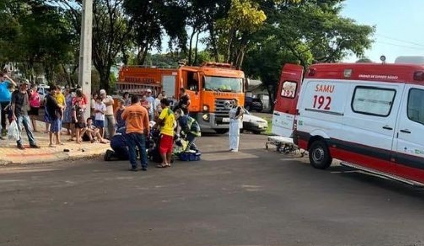 Caminhão e Motocicleta se envolvem em acidente no centro de Capitão
