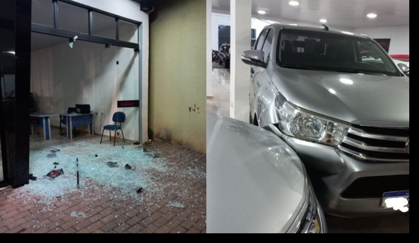 Ladrões estilhaçam vitrine, danificam veículos e furtam eletrônicos em Três Barras do Paraná