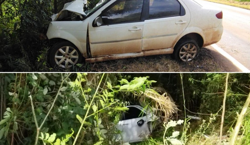 Chopinzinho: dois feridos após colisão frontal na PR-281; motor de automóvel foi parar no meio de matagal