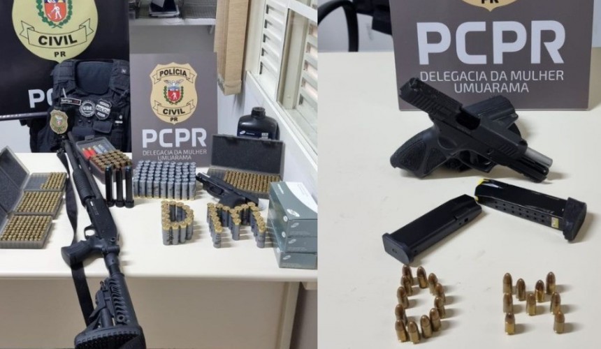 Três armas e mais de 600 munições são apreendidas em operação contra suspeitos de violência doméstica no Paraná