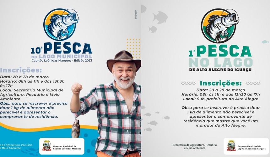 Inscrições abertas para 10° Pesca no Lago de Capitão e a para a 1° Pesca no Lago do Alto Alegre do Iguaçu