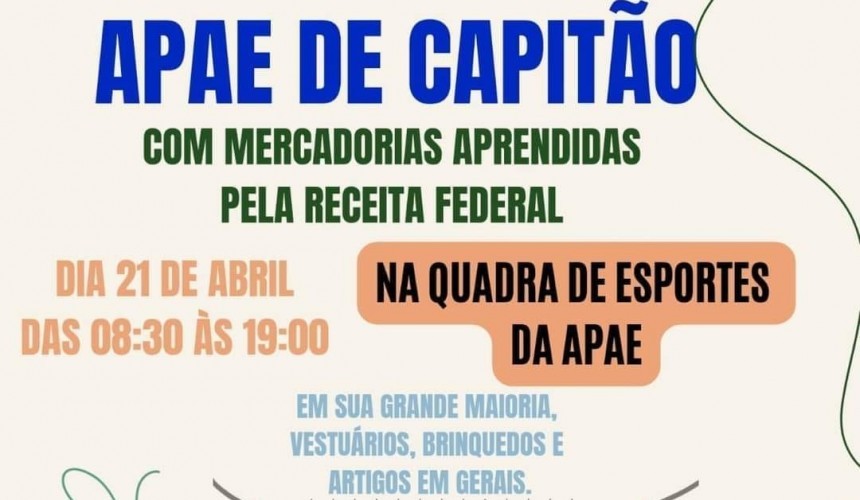 Acontece nesta sexta-feira (21) o Bazar da APAE de Capitão
