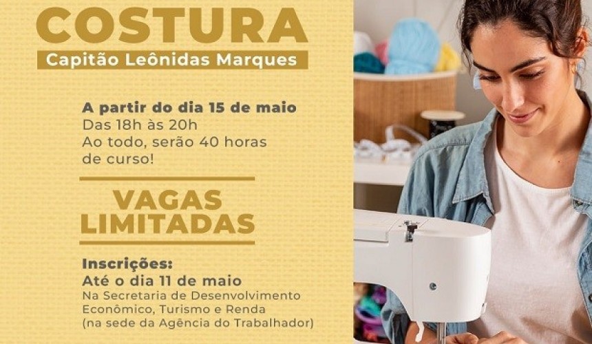 Estão abertas as inscrições para o Curso de Costura em Capitão