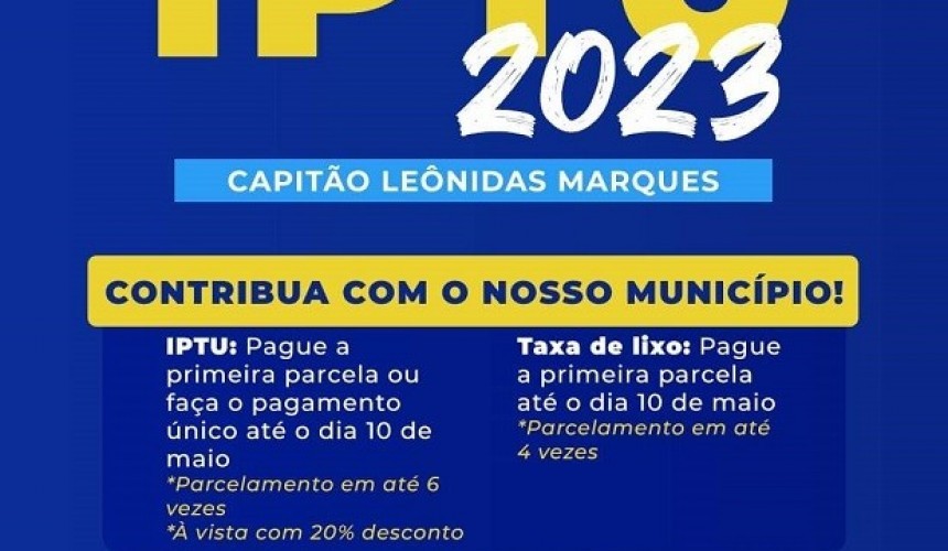 Carnês para o pagamento do IPTU já estão disponíveis em Capitão