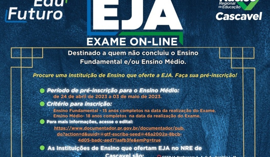Estão abertas as inscrições para os exames online 2023 do EJA em Capitão