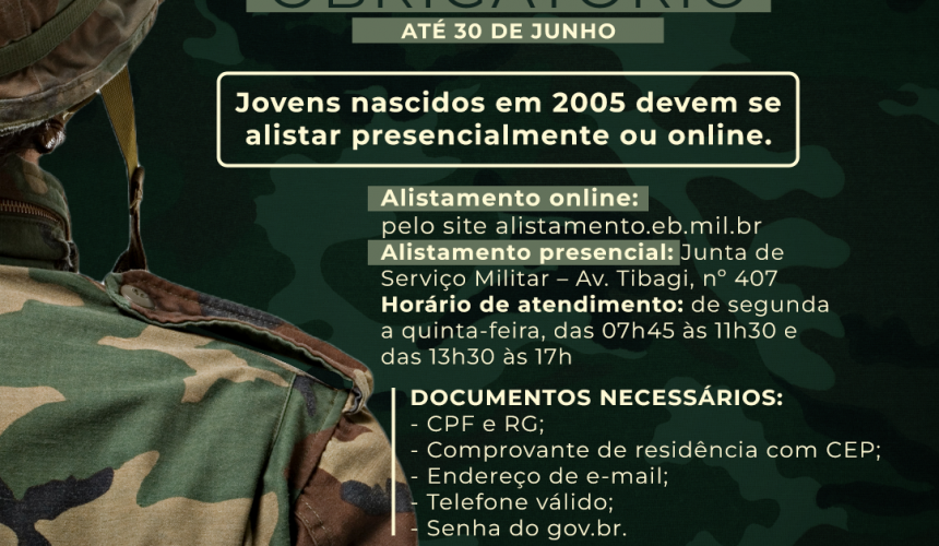 Capitão: Jovens que completam 18 anos em 2023 tem até 30 de junho para realizar o alistamento