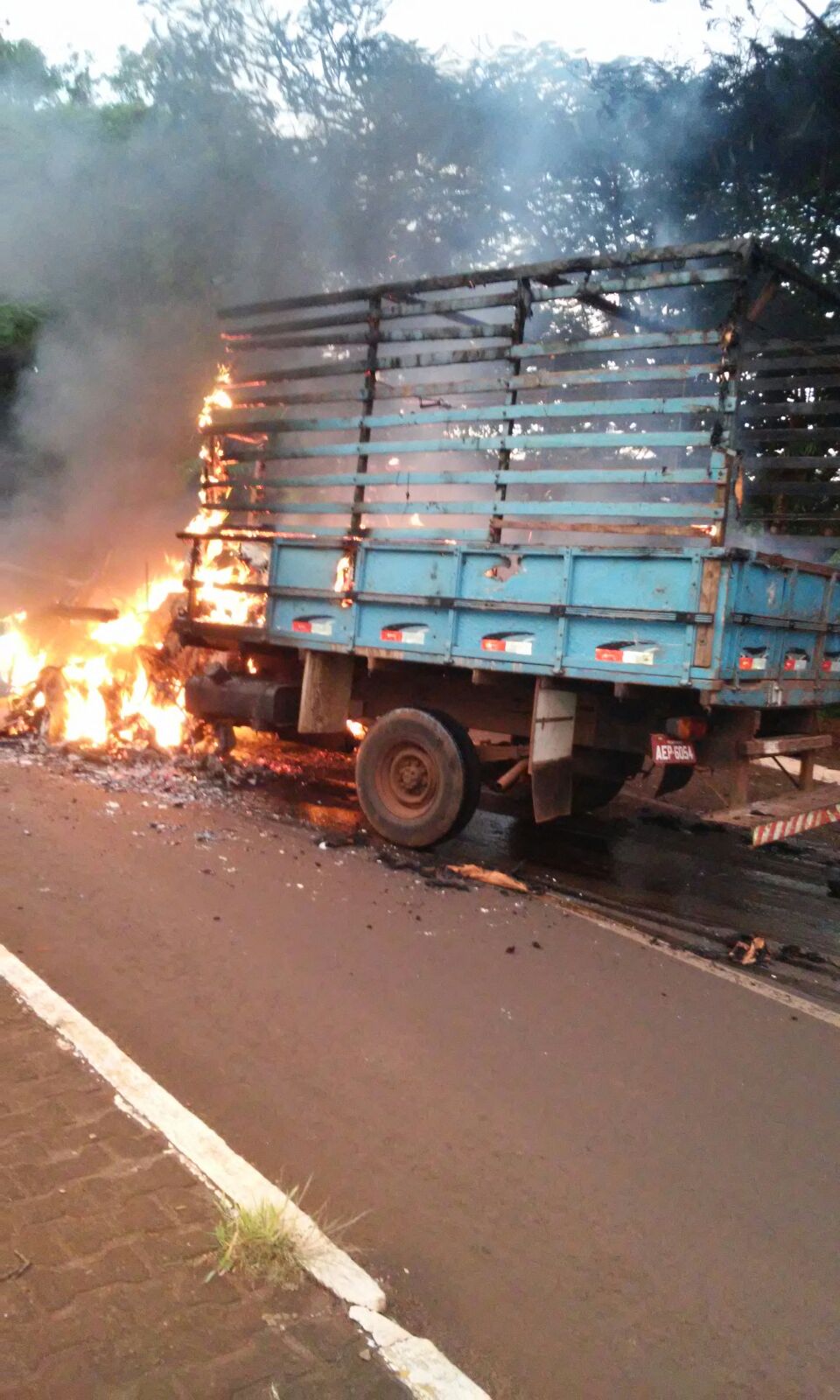 Incêndio destroem caminhonete coletora de material reciclavel em Nova Prata do Iguaçu