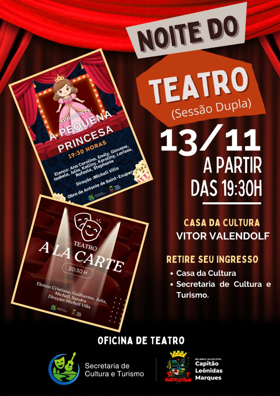 Noite de Teatro encanta Capitão Leônidas Marques nesta quinta-feira (13)